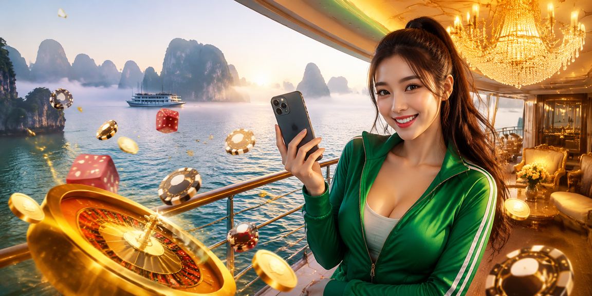 Mô hình người dùng Việt Nam tại Hạ Long Bay kiểm tra giao dịch rút tiền trên điện thoại