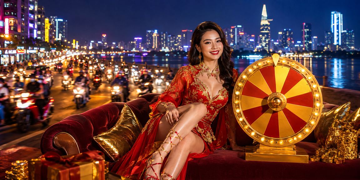 Màn hình neon roulette casino phong cách Hồ Chí Minh về đêm